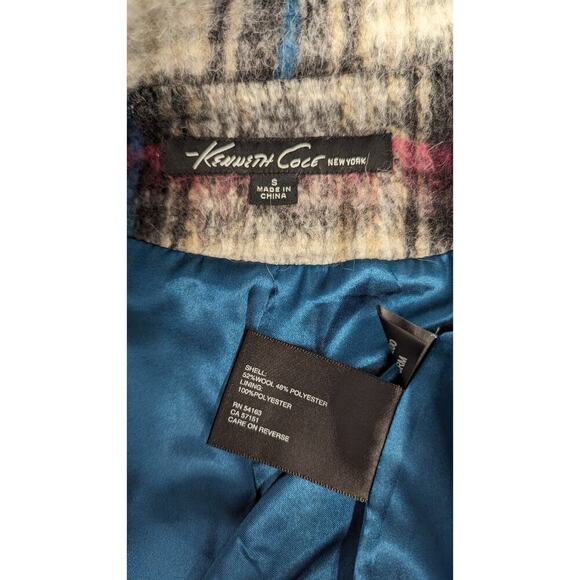 KENNETH COLE Tartan Plaid Wool Blend Snap Button Longline‎ Small Coat - Picture 6 of 8